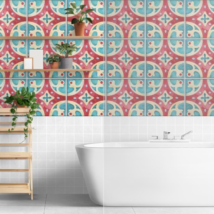 Πορτογαλικό azulejos μοτίβο κόκκινο & ανοιχτό γαλάζιο Ταπετσαρία Τοίχου