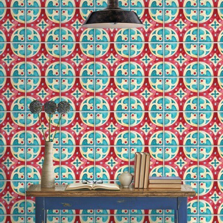 Πορτογαλικό azulejos μοτίβο κόκκινο & ανοιχτό γαλάζιο