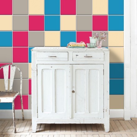 Concrate grey - Antique white - Sky blue - Cyclamen Ταπετσαρία Τοίχου