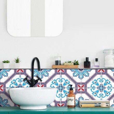Blue-white Italian pattern (8 τεμάχια) Αυτοκόλλητο πλακάκι τοίχου