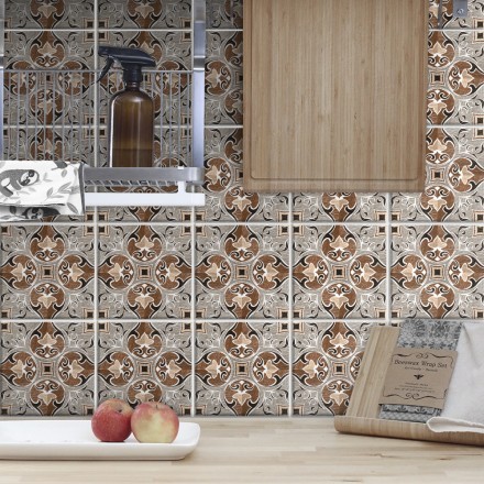 Πορτογαλικό azulejos μοτίβο καφέ-γκρι (8 τεμάχια) Αυτοκόλλητο πλακάκι τοίχου