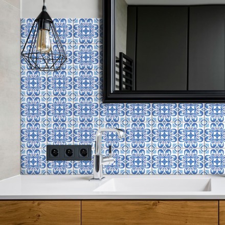 Πορτογαλικό ισπανικό μοτίβο ανοιχτό μπλε (8 τεμάχια) Αυτοκόλλητο πλακάκι τοίχου