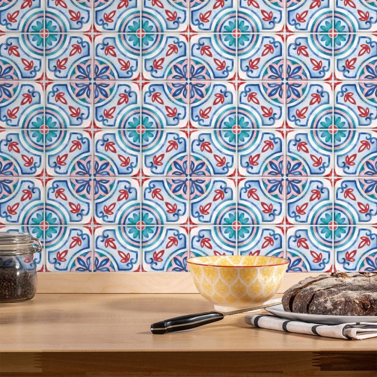 Αυτοκόλλητο πλακάκι τοίχου Italian Floral Pattern (8 τεμάχια)