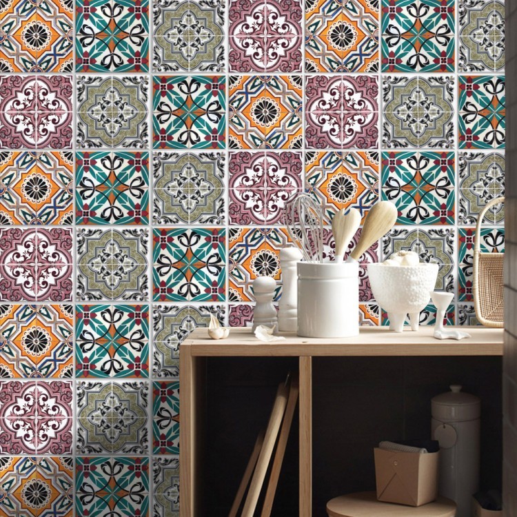 Αυτοκόλλητο πλακάκι τοίχου Παραδοσιακό μαροκινό μωσαϊκό μοτίβο (8 τεμάχια)
