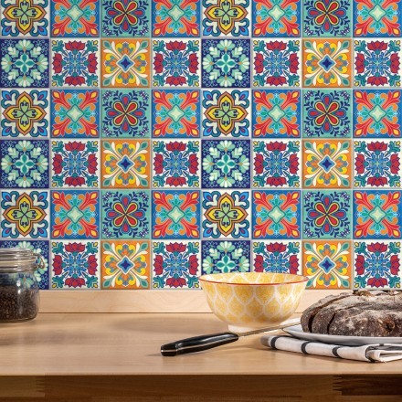 Πολύχρωμο ιταλικό floral μοτίβο (8 τεμάχια) Αυτοκόλλητο πλακάκι τοίχου