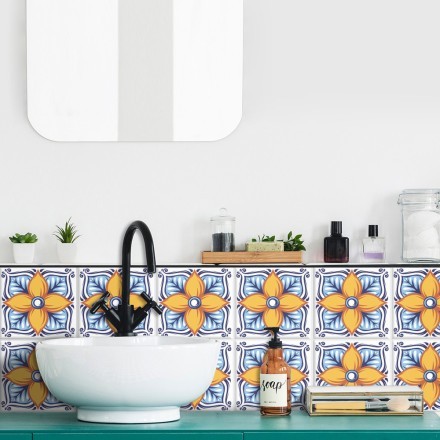 Πορτογαλικό azulejos επαναλαμβανόμενο μοτίβο (8 τεμάχια) Αυτοκόλλητο πλακάκι τοίχου