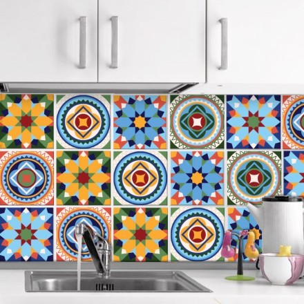 Vintage mandala μοτίβο (8 τεμάχια) Αυτοκόλλητο πλακάκι τοίχου