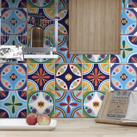 Vintage azulejos μοτίβο (8 τεμάχια) Αυτοκόλλητο πλακάκι τοίχου