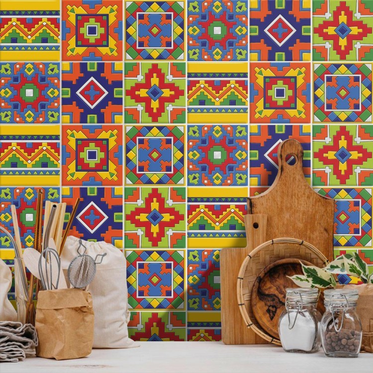 Αυτοκόλλητο πλακάκι τοίχου Μεξικάνικο Ταλαβέρα μοτίβο (8 τεμάχια)
