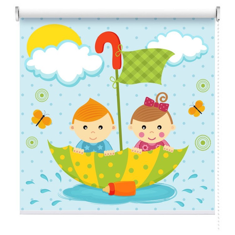Ρολοκουρτίνα - Ρόλερ Σκίασης Κορίτσι και αγόρι επιπλέουν με ομπρέλα