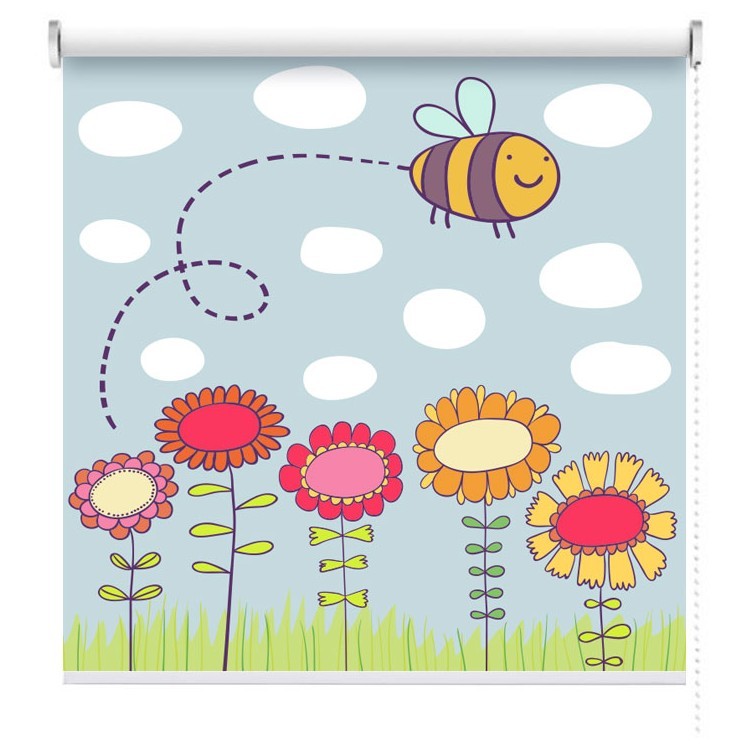 Ρολοκουρτίνα - Ρόλερ Σκίασης Μέλισσα πετά πάνω από λουλούδια