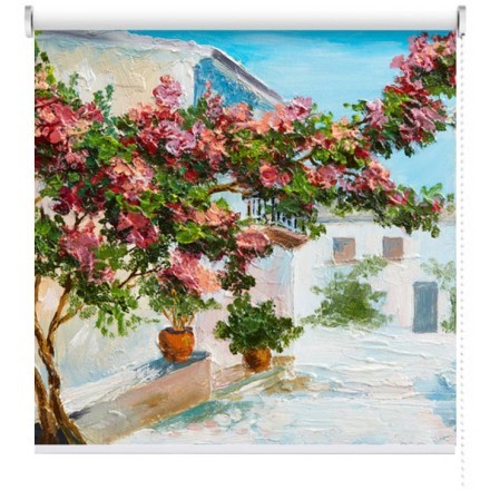 Καλοκαιρινό τοπίο από πολύχρωμα λουλούδια και δέντρα Ρολοκουρτίνα - Ρόλερ Σκίασης