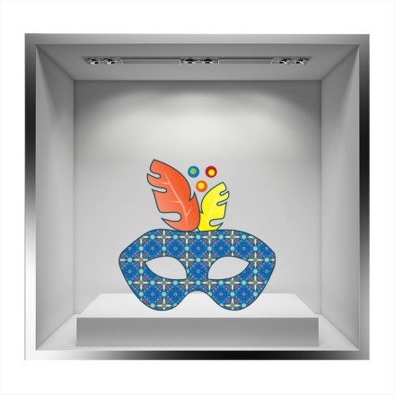 Μπλε μάσκα με κίτρινο- πορτοκαλί φτερό Αυτοκόλλητο Βιτρίνας
