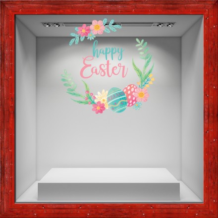 Happy Easter Wreath Αυτοκόλλητο Βιτρίνας