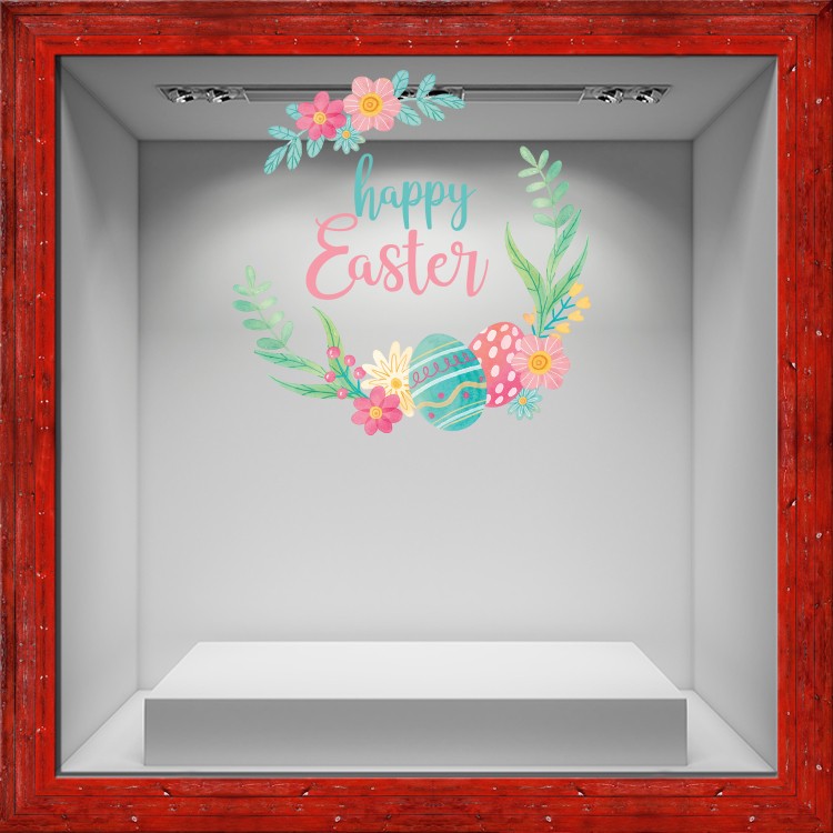 Αυτοκόλλητο Βιτρίνας Happy Easter Wreath