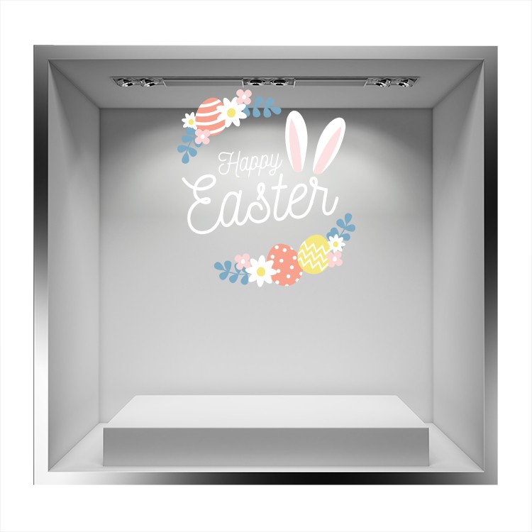 Αυτοκόλλητο Βιτρίνας Happy Easter, Flowers