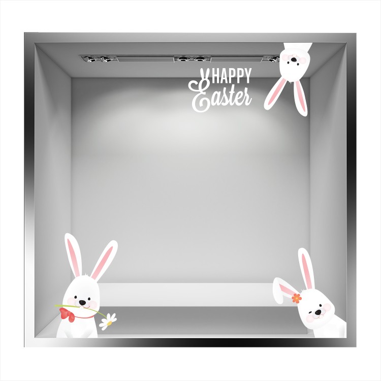 Αυτοκόλλητο Βιτρίνας Happy Easter, Happy Bunnies