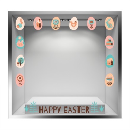 Happy Easter-Vintage Αυγουλάκια Αυτοκόλλητο Βιτρίνας