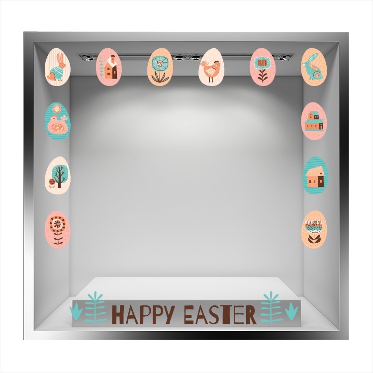 Αυτοκόλλητο Βιτρίνας Happy Easter-Vintage Αυγουλάκια