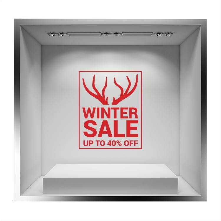 Αυτοκόλλητο Βιτρίνας Winter sales τάρανδος