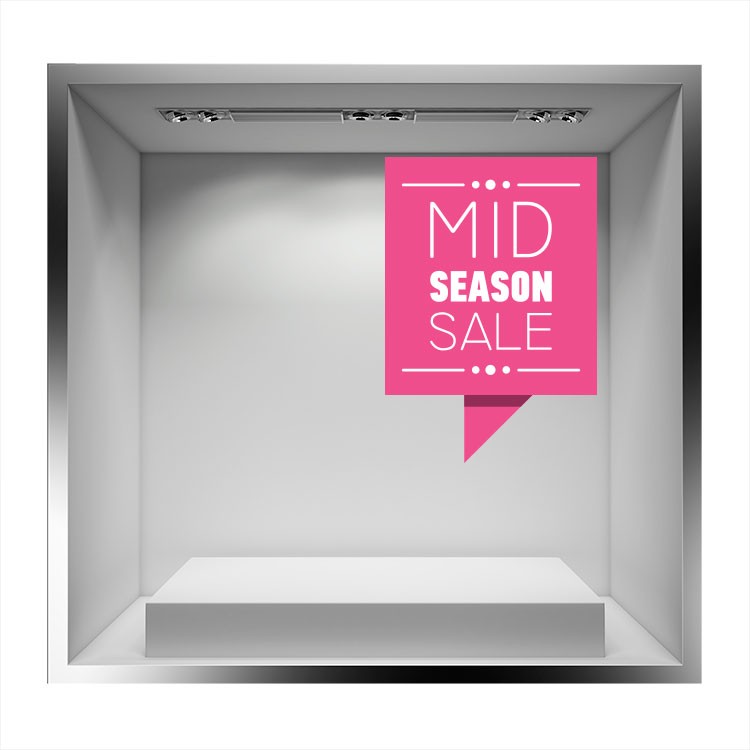 Αυτοκόλλητο Βιτρίνας Mid Season Sale με φούξια φόντο