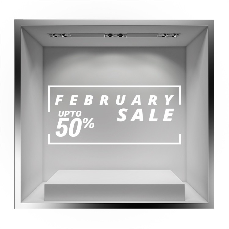 Αυτοκόλλητο Βιτρίνας February Sale up to 50% με περίγραμμα