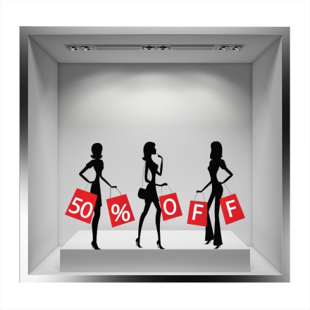 50% Off κοπέλες που ψωνίζουν Αυτοκόλλητο Βιτρίνας