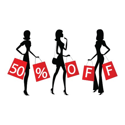 50% Off κοπέλες που ψωνίζουν