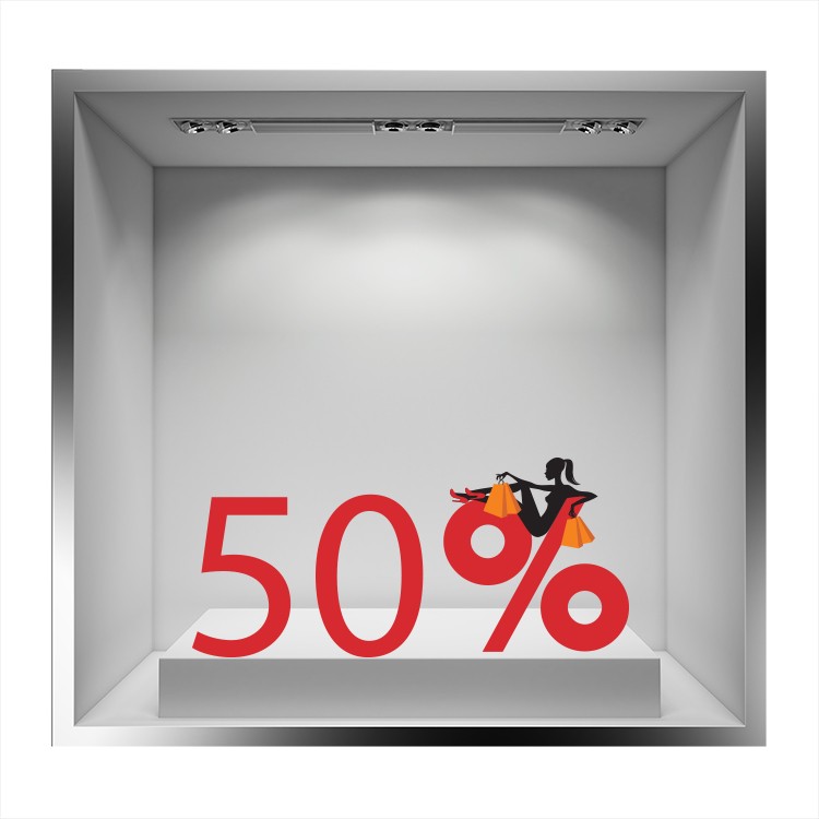 Αυτοκόλλητο Βιτρίνας 50% κοπέλα με ψώνια
