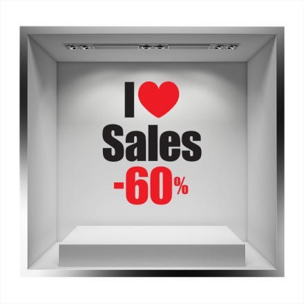 I love sales -60% με καρδιά Αυτοκόλλητο Βιτρίνας