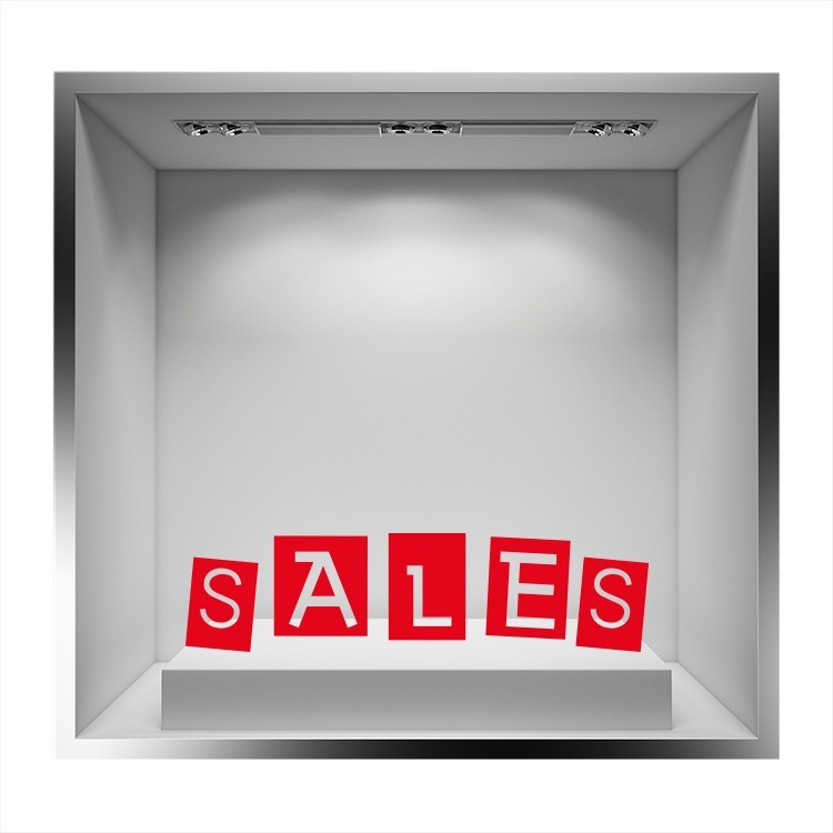 Αυτοκόλλητο Βιτρίνας Sales γράμματα σε τετράγωνα