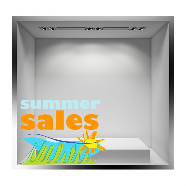 Αυτοκόλλητο Βιτρίνας Summer sales ήλιος και θάλασσα