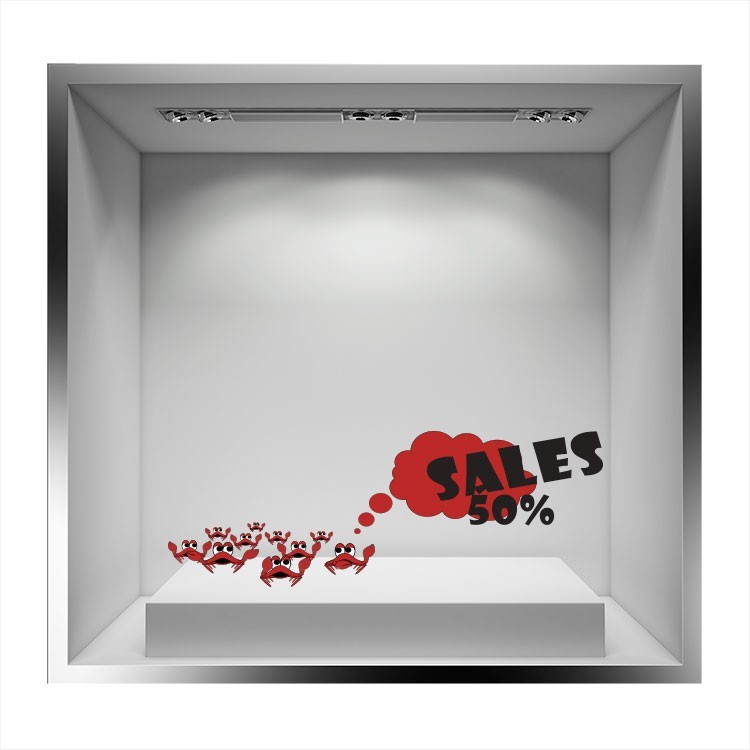 Αυτοκόλλητο Βιτρίνας Sales 50% κόκκινα καβούρια