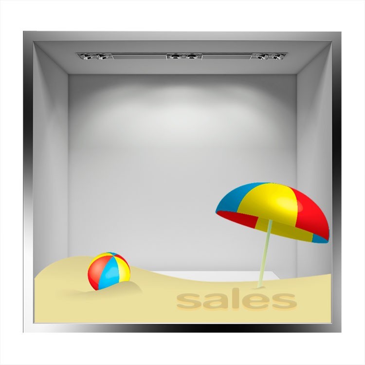 Αυτοκόλλητο Βιτρίνας Sales χρωματιστή ομπρέλα και τόπι