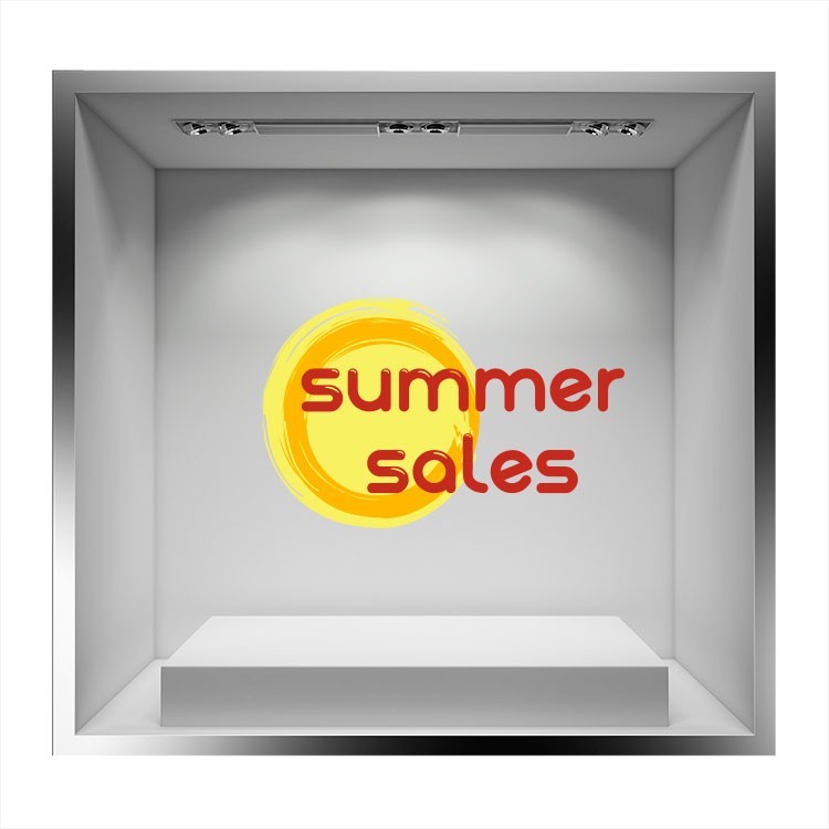 Αυτοκόλλητο Βιτρίνας Summer sales ήλιος και κόκκινα γράμματα