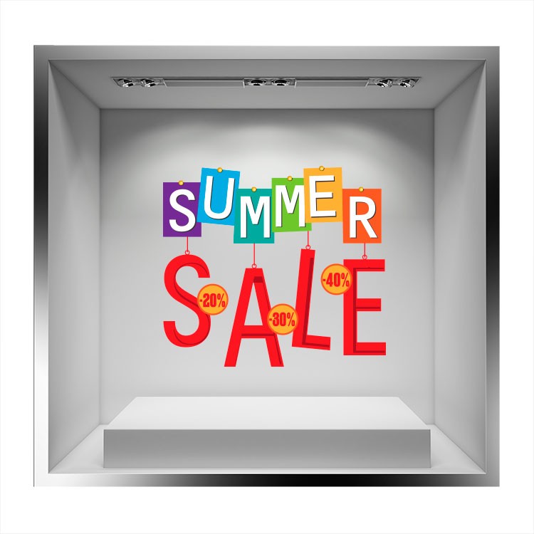 Αυτοκόλλητο Βιτρίνας Summer sale πολύχρωμα τετράγωνα