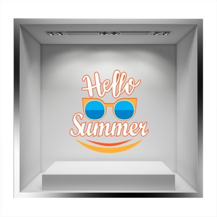 Hello Summer γυαλιά και χαμόγελο Αυτοκόλλητο Βιτρίνας