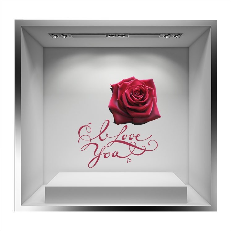 Αυτοκόλλητο Βιτρίνας Τριαντάφυλλα και ''I love you''