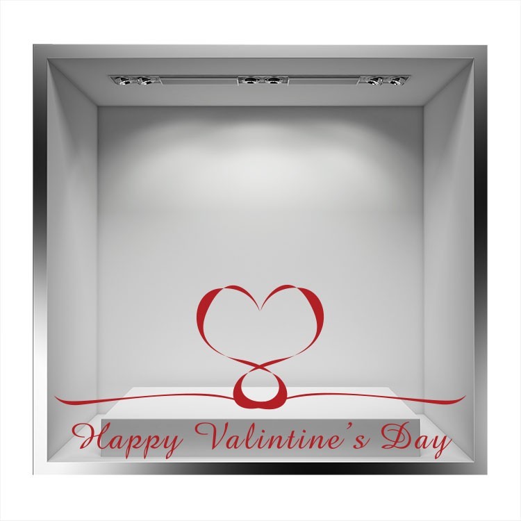 Αυτοκόλλητο Βιτρίνας Happy valentines Day κορδέλα που σχηματίζει καρδιά