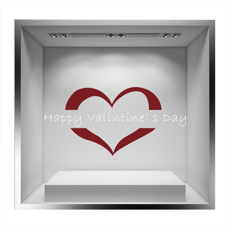 Αυτοκόλλητο Βιτρίνας Happy valentines Day κόκκινο περίγραμμα καρδιάς
