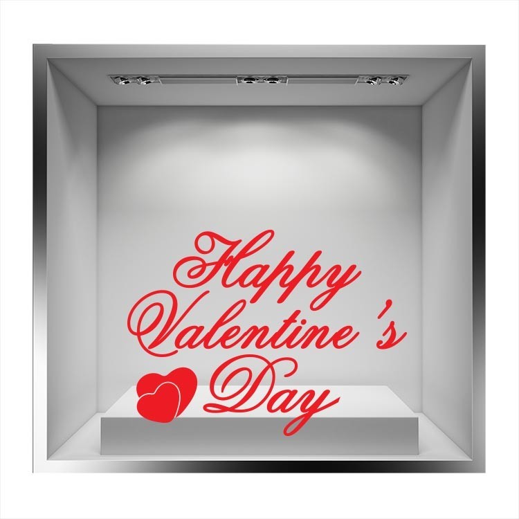 Αυτοκόλλητο Βιτρίνας Happy Valentines Day κόκκινα γράμματα