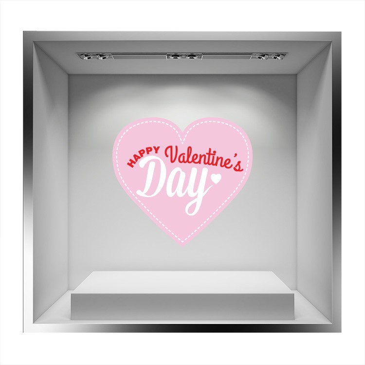Αυτοκόλλητο Βιτρίνας Happy Valentines Day ροζ καρδιά