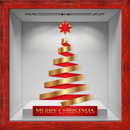 Gold-Red Christmas Tree Αυτοκόλλητο Βιτρίνας