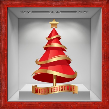 Red-Gold Christmas Tree Αυτοκόλλητο Βιτρίνας