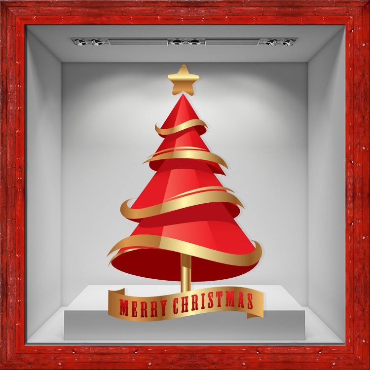 Αυτοκόλλητο Βιτρίνας Christmas Tree Red-Gold