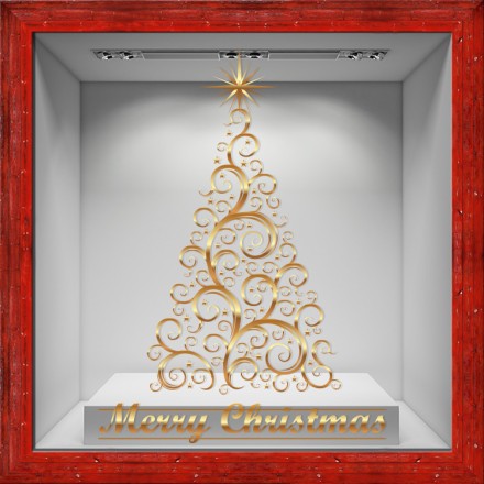 Impressive Gold Christmas Tree Αυτοκόλλητο Βιτρίνας