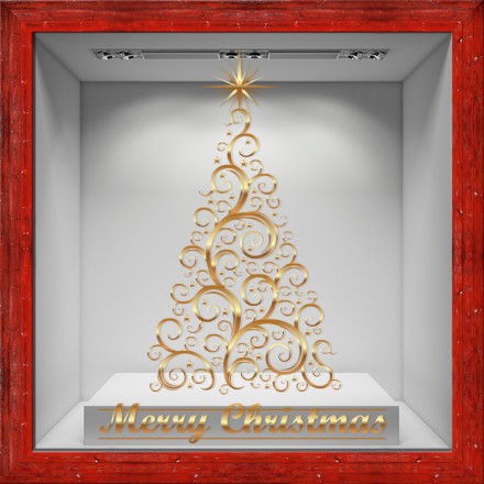 Golden Christmas Tree Αυτοκόλλητο Βιτρίνας