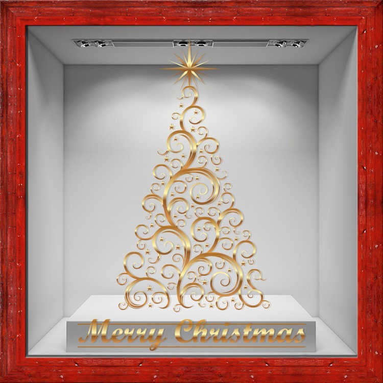 Αυτοκόλλητο Βιτρίνας Golden Christmas Tree
