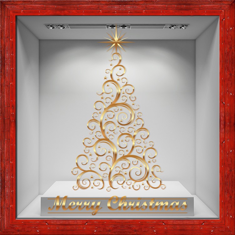 Αυτοκόλλητο Βιτρίνας Impressive Gold Christmas Tree