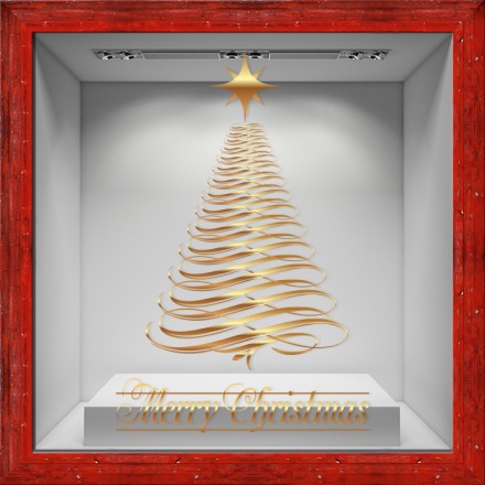 Golden Christmas Tree Αυτοκόλλητο Βιτρίνας